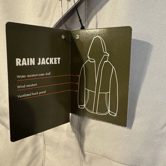 Ozark Trail Rain Jacket XL Men's Grey Water Wind Resistant Hooded Pockets Vented - Picture 8 of 9